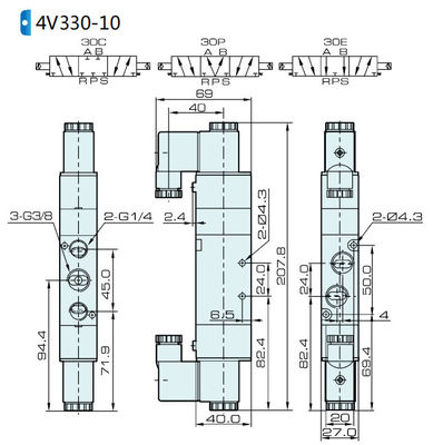 วาล์วโซเลนอยด์ 4V330C-08 AIRTAC สําหรับอากาศ 0.15 ถึง 0.8 MPa 21 ถึง 114 Psi