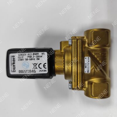AC220V วาล์วโซเลนอยด์อุณหภูมิสูง BURKERT ประเภท 6281 00221870 G3/8 2/2 ปิดปกติ กรอบทองแดง 13.0 ช่อง FKM ผนึก 8W 0.2-16bar 0 ถึง +120 °C