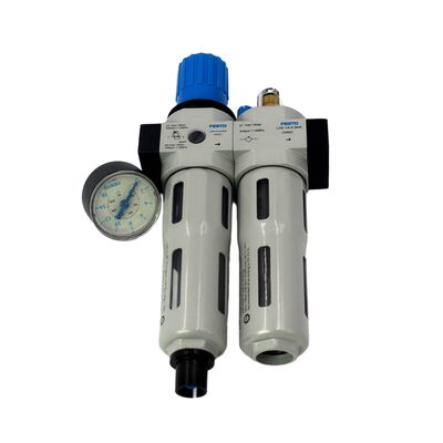 ชุดกรองลม-เรกูเลเตอร์-หล่อลื่น Festo FRC-1/8-D-7-MINI 162754 40 ไมครอน เดรนแบบแมนนวล G1/8 0.5-7 บาร์ 800 ลิตร/นาที พร้อมเกจ โลหะผสมสังกะสีหล่อ