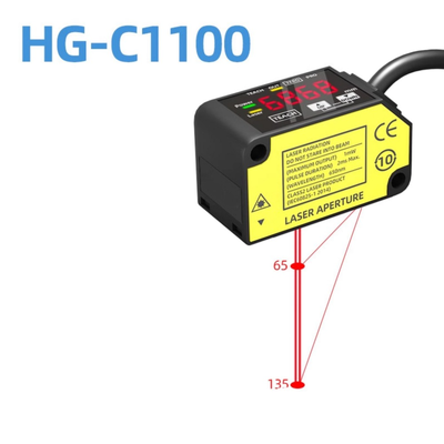 เซ็นเซอร์วัดระยะเลเซอร์ HG-C1100 ระยะห่างศูนย์กลาง 100 มม. ช่วงการวัด ±35 มม. ความสามารถในการทำซ้ำ 70 ไมโครเมตร IP67 12-24V DC เอาต์พุต NPN Pnp สัญญาณอนาล็อก 0-5V 4-20mA
