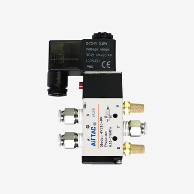 Airtac 4V310-08 วาล์วโซลินอยด์ลมสำหรับอุตสาหกรรม การปิดผนึกที่ดี ความเสถียร แรงดันเริ่มต้นต่ำ เหมาะสำหรับระบบควบคุมนิวแมติกส์สายการผลิตอัตโนมัติ