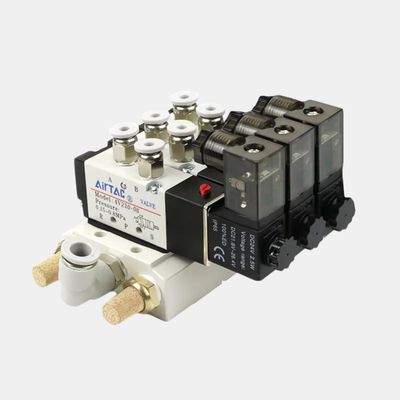 Airtac 4V110-06 Multi Position Solenoid Valve Assembly 2 / 3 / 4 / 5 / 6 Station Integrated Manifold Kit Manual Override Design For Pneumatic Cylinder Control