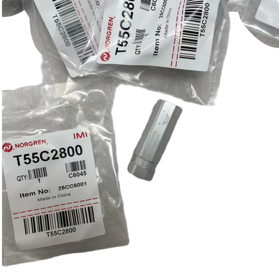 วาล์วกันกลับแบบนิวแมติกแบบกะทัดรัด T55C2800 IMI Norgren เกลียว G1/4 BSPP วาล์วกันกลับน้ำหนักเบาสำหรับวงจรนิวแมติกของหุ่นยนต์