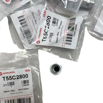 วาล์วกันกลับแบบนิวแมติกแบบกะทัดรัด T55C2800 IMI Norgren เกลียว G1/4 BSPP วาล์วกันกลับน้ำหนักเบาสำหรับวงจรนิวแมติกของหุ่นยนต์