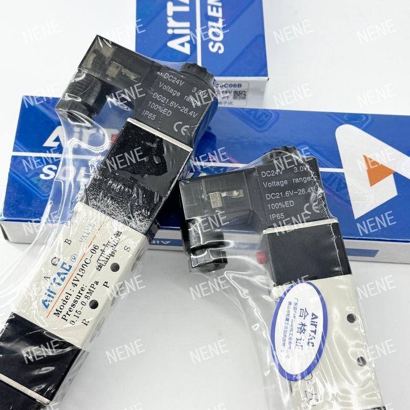 5 ทาง 3 ตําแหน่ง 4V130E-06 วัสดุอากาศ AIRTAC วาล์ว solenoid ด้วยร่างสกัดอลูมิเนียม