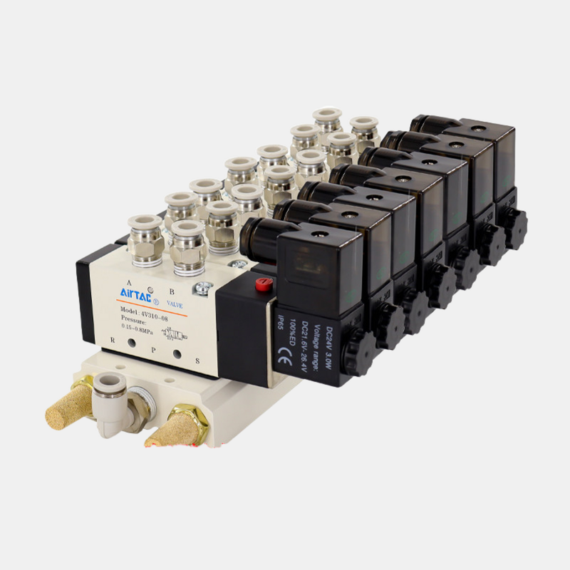 ชุดวาล์วโซลินอยด์ควบคุมนิวแมติก Airtac 4V310-10 แบบหลายสถานี 2 3 4 5 6 พร้อมการควบคุมด้วยตนเองสำหรับการดีบัก การตอบสนองที่รวดเร็ว อัตราการไหลสูง ชุดวาล์วนิวแมติก
