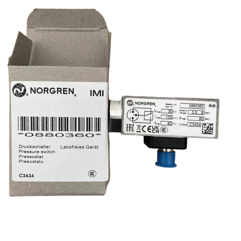 สวิตช์แรงดัน Norgren 0880360 เกลียว G1/4 สวิตช์ตรวจจับแรงดันนิวแมติกสำหรับระบบอัตโนมัติ
